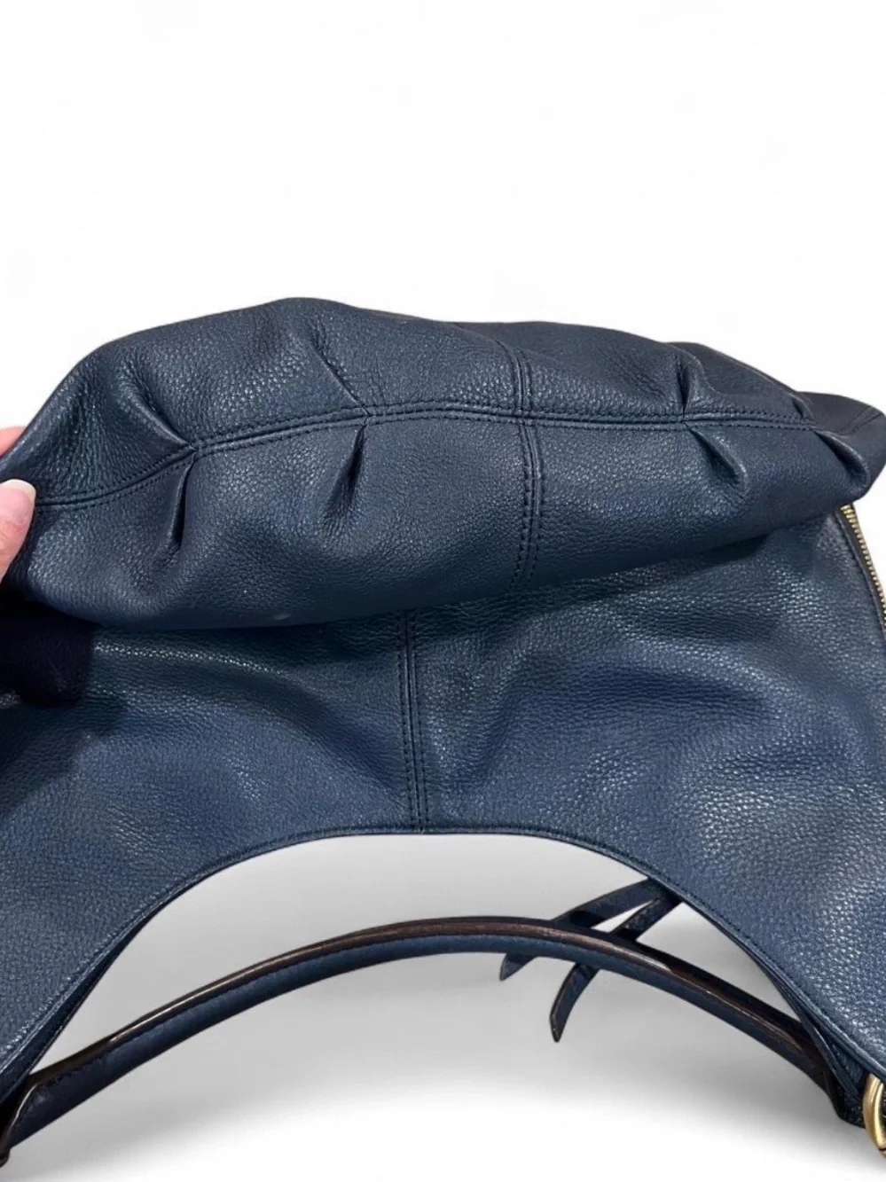 Silpada Navy Genuine Leather Hobo Bag Fuchsia Lining
